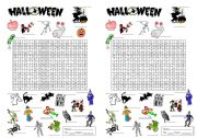 English Worksheet: Halloween wordpuzzle (A5 size)