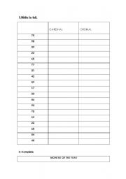 English worksheet: Numbers and months of the year