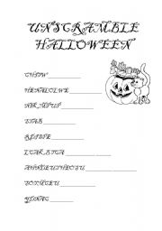 English Worksheet: Unscramble Halloween