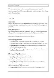 English worksheet: Aeroplane Task