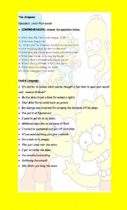 English worksheet: The Simpsons - Lisas first word