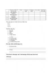 English Worksheet: nutrition pre-test