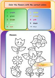 English Worksheet: Color the flowers