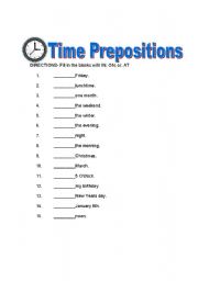 English Worksheet: Time Prepositions