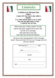 English Worksheet: Limericks