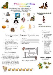 English Worksheet: thanksgiving games