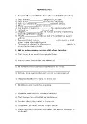 English Worksheet: relative clauses