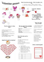 English Worksheet: valentine games