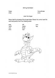 English worksheet: Label the Dragon