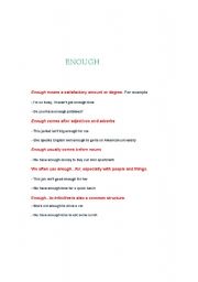 English Worksheet: Uses of Enough