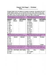 English Worksheet: irregular verbs families