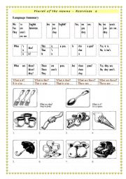 English worksheet: Plural of the nouns + demonstrative pronouns- Exercises part 1
