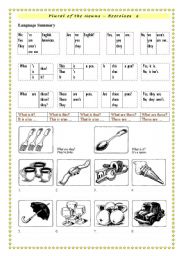 English Worksheet: Plural of the nouns + demonstrative pronouns- Exercises part 1