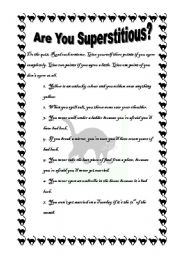 English Worksheet: ARE YOU SUPERSTITIOUS???
