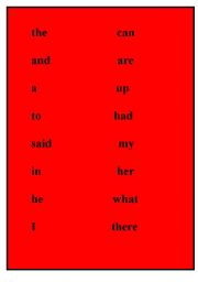 English worksheet: High Frequency words