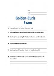 English Worksheet: Exam for Golden-Curls