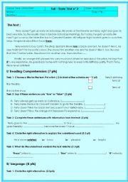 English Worksheet: Full-term test n2