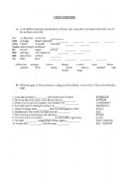 English Worksheet: USING PREFIXES