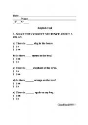 English Worksheet: Definite article-A and An