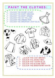 English Worksheet: PAINT THE CL.OTHES