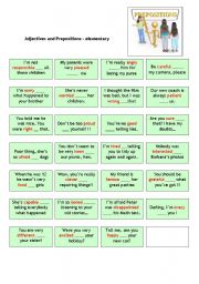 English Worksheet: Adjectives and prepositions (elementary) - cards with solution on the back 