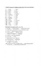 English worksheet: article