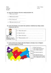 English Worksheet: introducing and regions
