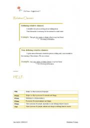 English Worksheet: Defining and Non-defining relative clauses