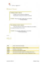 English Worksheet: Defining and Non-defining relative clauses