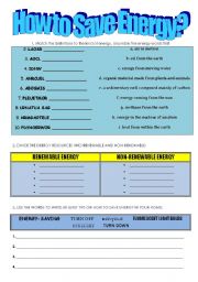 English Worksheet: How to save energy?