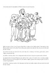 English Worksheet: color the family