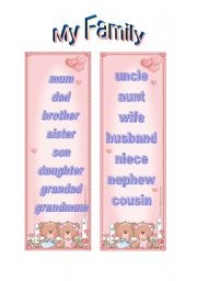 English Worksheet: FAMILY BOOKMARKS