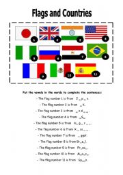 English worksheet: Flags,cities,countries and continents