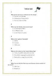 English worksheet: Culture Quiz