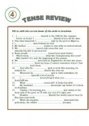 English Worksheet: TENSE REVIEW EXERCISE (II)