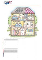 English Worksheet: Parts of the House and Prepositions - In, On, Under, Behind