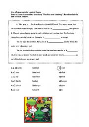 English Worksheet: Use of Appropriate Lexical Items    the Fox and the Dog                                  