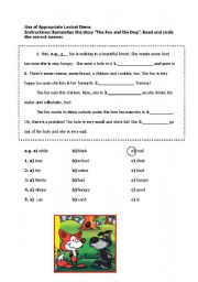 English worksheet: Use of Appropriate Lexical Items    the Fox and the Dog                                  