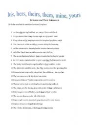 English Worksheet: Pronouns and Their Antecedent