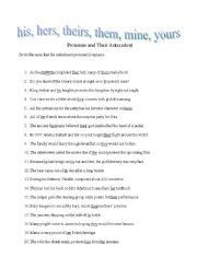 English worksheet: Pronouns and Their Antecedent