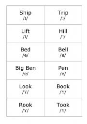 English worksheet: Phonetic vowels word cards