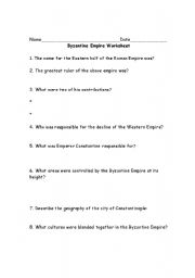 English Worksheet: Byzantine Empire Worksheet