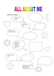 English Worksheet: All about me and myself.