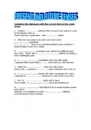English worksheet: PRESENT AND FUTURE TENSES