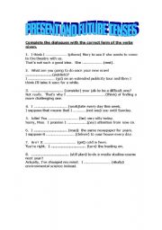 English Worksheet: PRESENT AND FUTURE TENSES