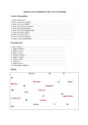English Worksheet: asking and answering the age & numbers