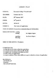 English Worksheet: application letter