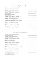 English worksheet: tell me sth about yourself