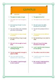 English Worksheet: TOO & ENOUGH examples