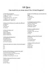 English worksheet: UK Quiz